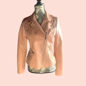 Peach Leather Biker Jacket